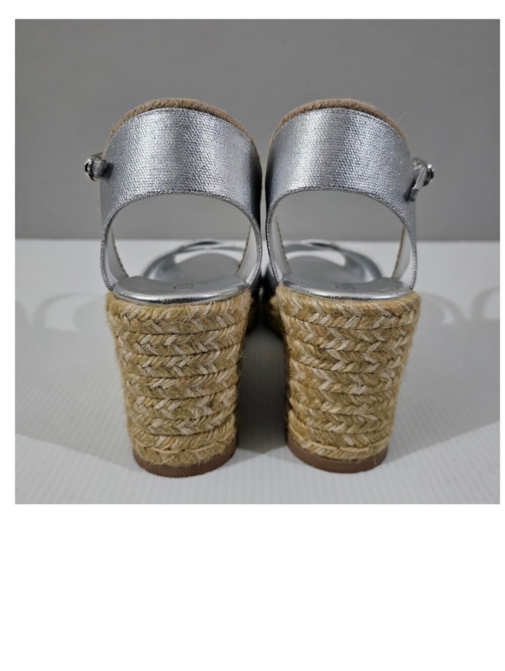 Stuart Weitzman Mirela II Espadrille Wedge Sandal Metallic Silver Womens 9 - Picture 9 of 13